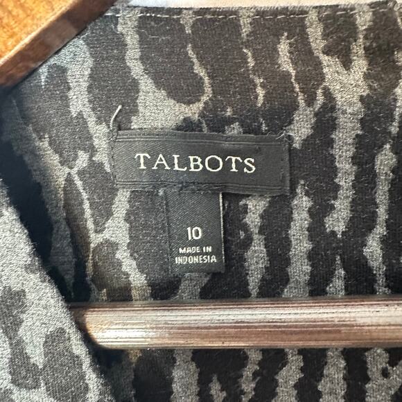 Talbots Sz 10 Black Animal Print Shift Knit Sleeveless Stretch Knee Length Dress - Picture 4 of 7